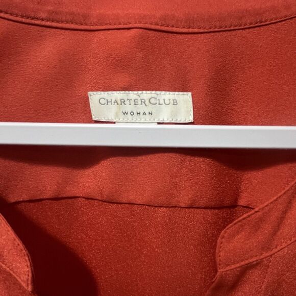 Charter Club Woman Orange Button Up Blouse, Pockets, Missing Size Tag, Est. 3X - Picture 3 of 8